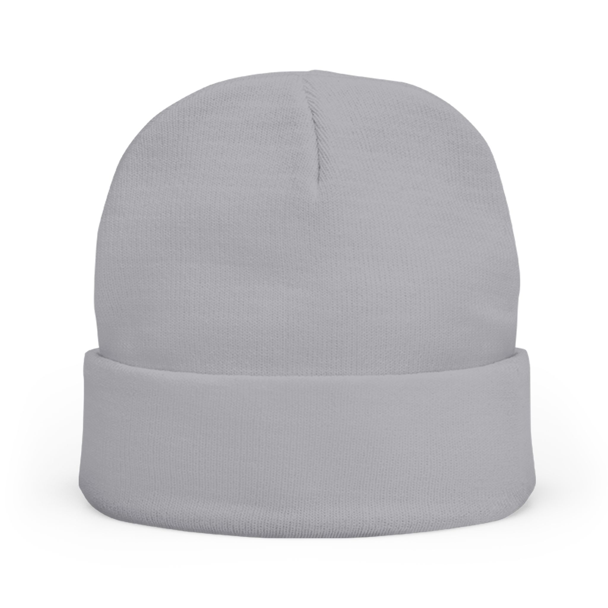Embroidered 'Stone Protection' Knit Beanie — Warm Gray Cuffed Hat with Logo - Image 2