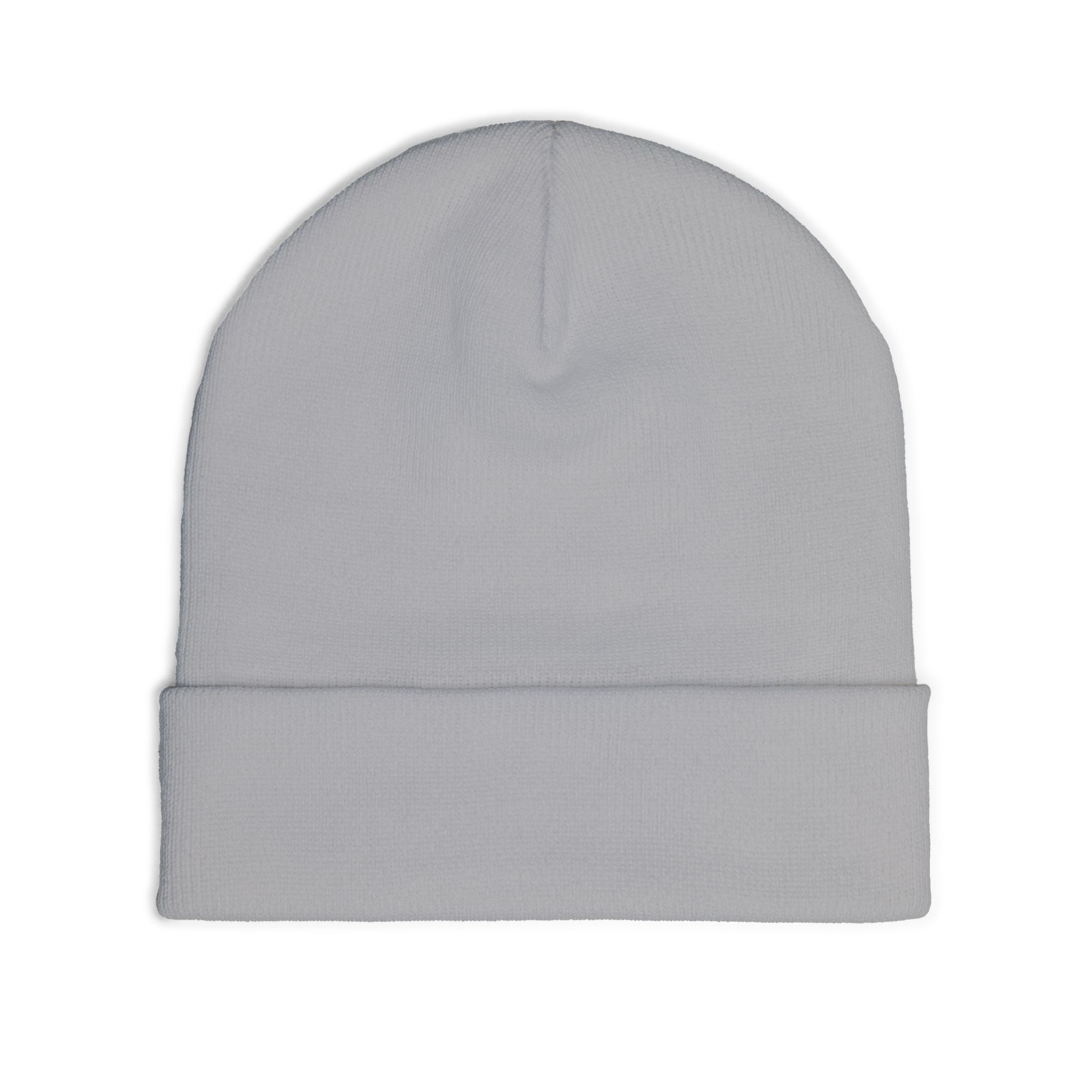 Embroidered 'Stone Protection' Knit Beanie — Warm Gray Cuffed Hat with Logo - Image 4